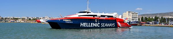 The high-speed vessel Flying Cat 4 of Hellenic Seaways in the port of Piraeus