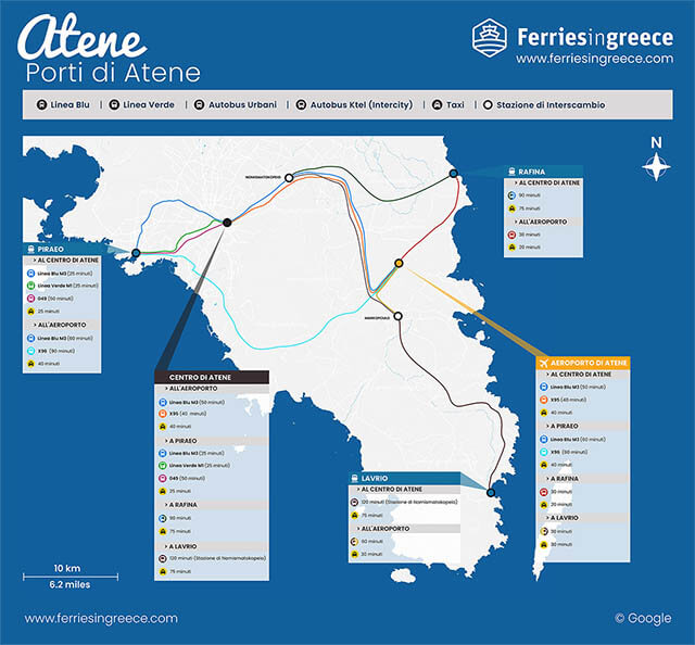 Mappa illustrata dei porti di Atene