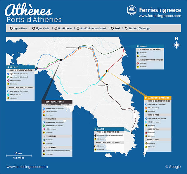 Carte illustrée des ports d'Athènes