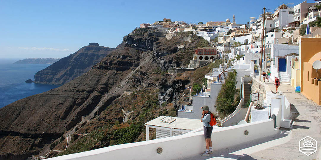 Photographing the view from Fira village in Santorini