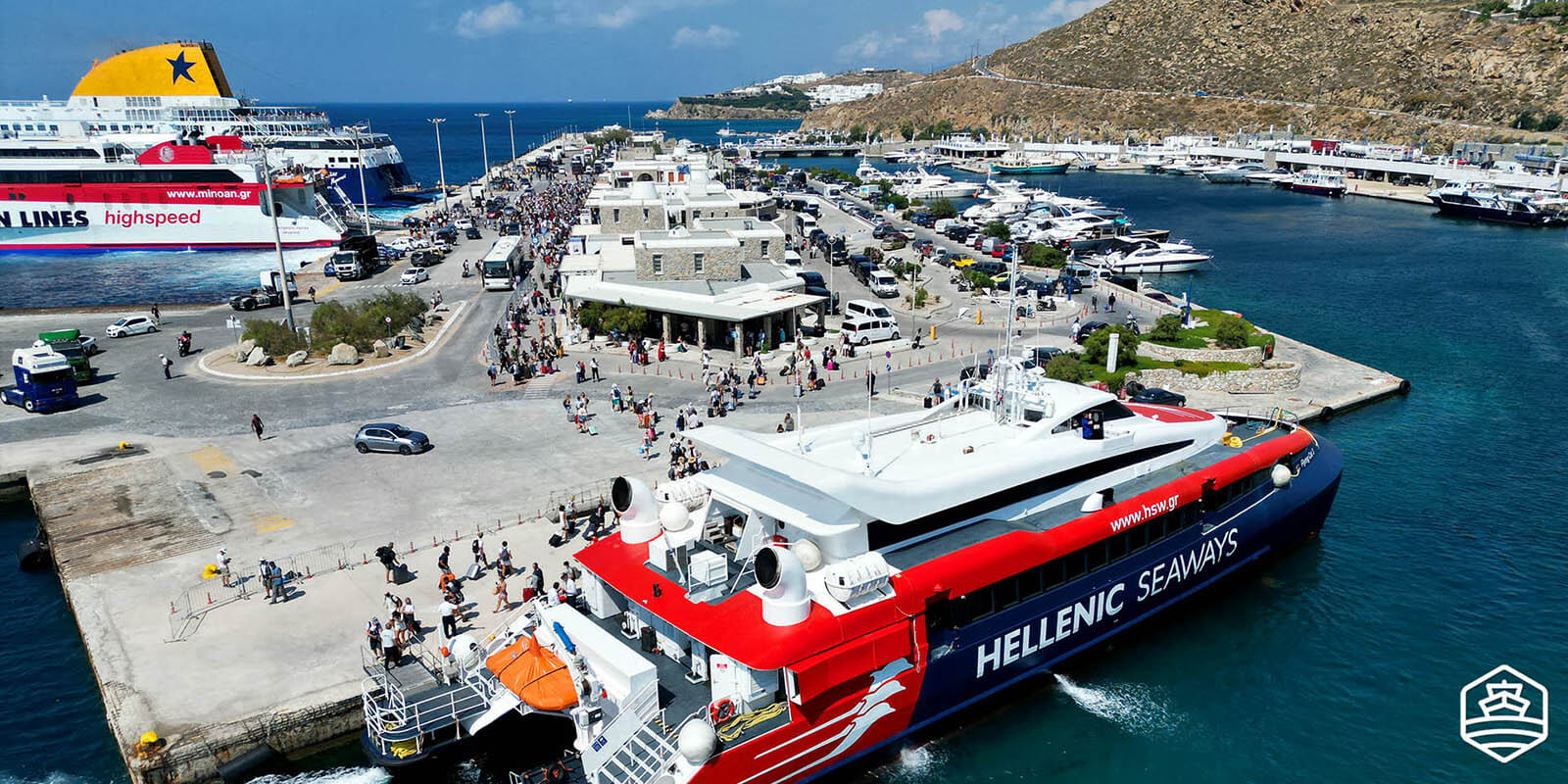 Mykonos Santorini Ferry Tickets Schedules Prices FerriesinGreece   Flying Cat Mykonos Port 1600 