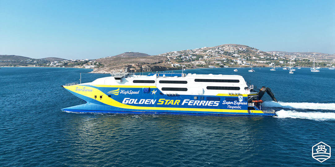 The high-speed ferry SuperExpress of Golden Star Ferries getting from Paros to Santorini